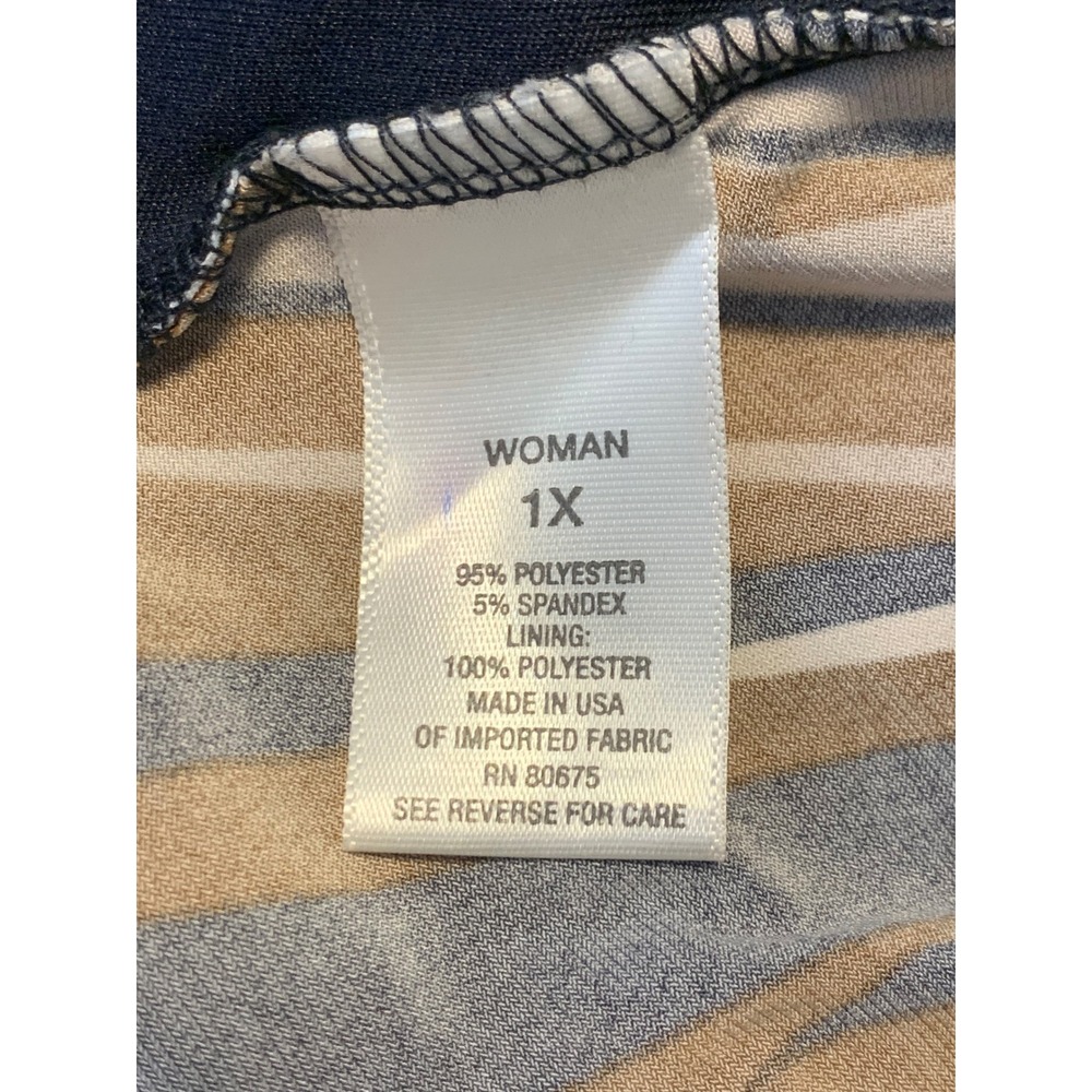 Dressbarn 1X Artsy Strip Swirl Print Open Front Peplum Cardigan - Picture 8 of 8